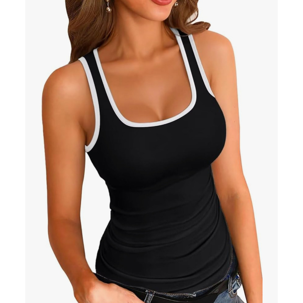 Viral Vichyie Summer Tank - Black with White Piping (XL)